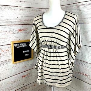 Poof Black & Gray Striped Batwing Sleeve Top with Waist Tie